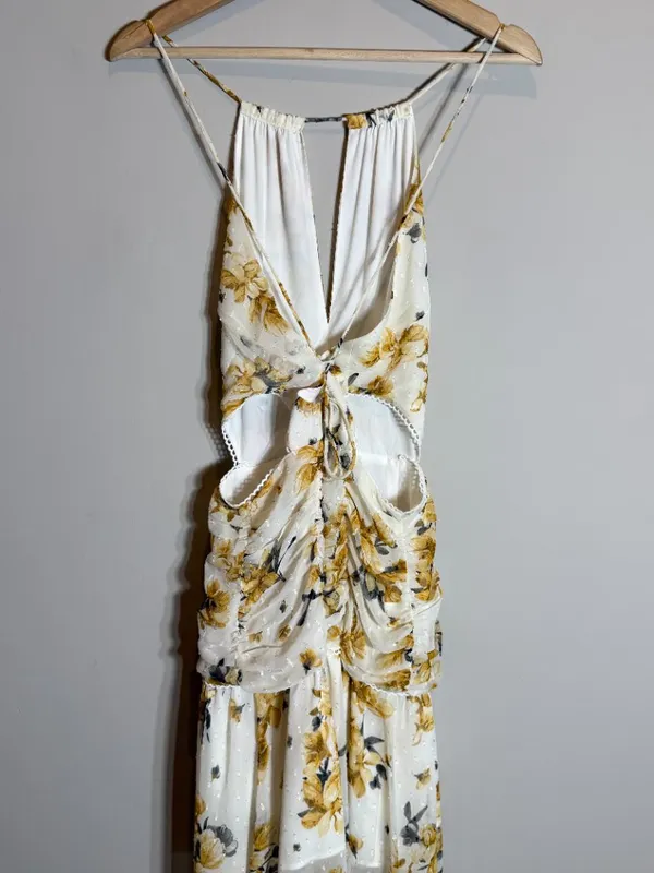 Hello Molly Just Us Floral Maxi Dress Womens Medium White Yellow Slits Open Back - Image 14