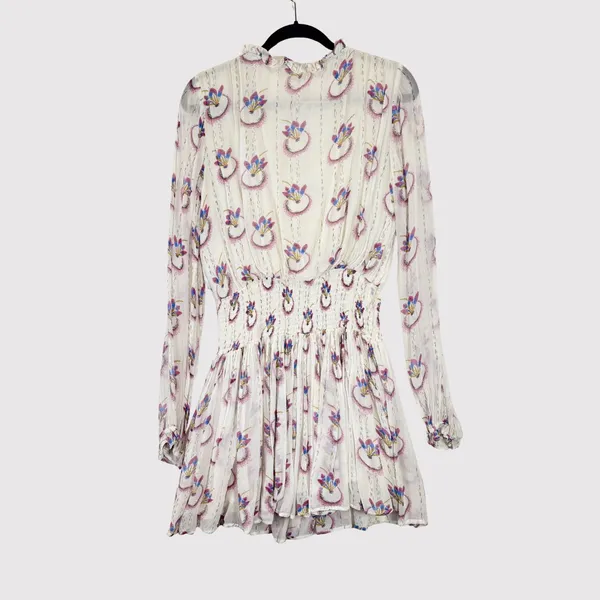 Free People Mini Dress Beige Wild Horses Dreamcatcher V Neck Smocked Medium - Image 3