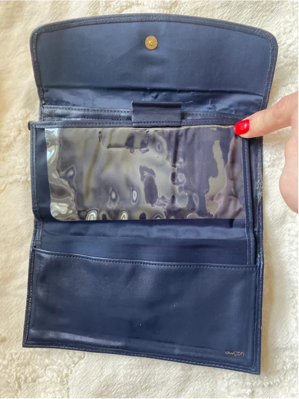 Buxton Vintage Navy Blue Lambskin Leather Wallet Clutch Organizer Kisslock Purse - Image 4
