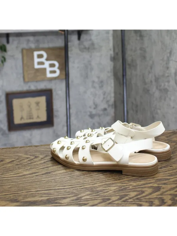 NWT Universal Thread Womens Winnie Studded Fisherman Sandals White / Gold 6M - Image 6