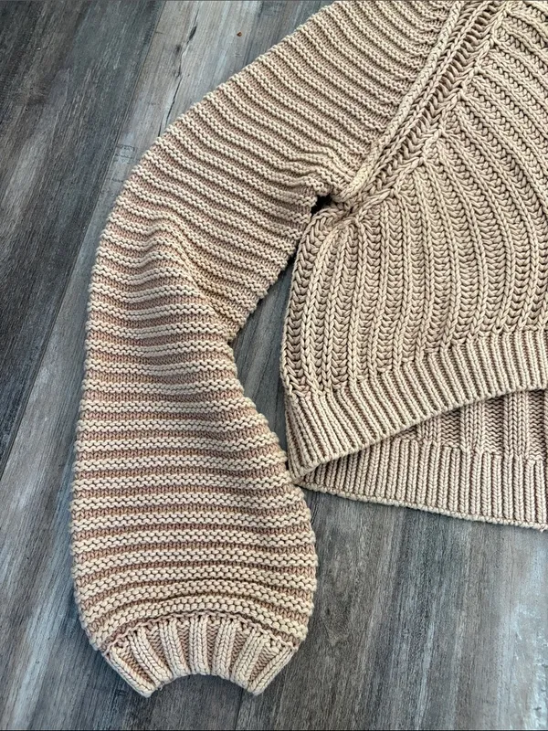 Free People Tan Knitted Chunky Cropped Sweater, Medium - Image 10