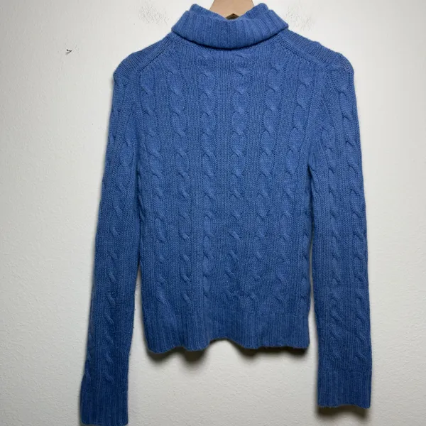 J. Crew Women Wool‎ Angora Cashmere Sweater Blue Cable Knit Turtleneck Fisherman - Image 6