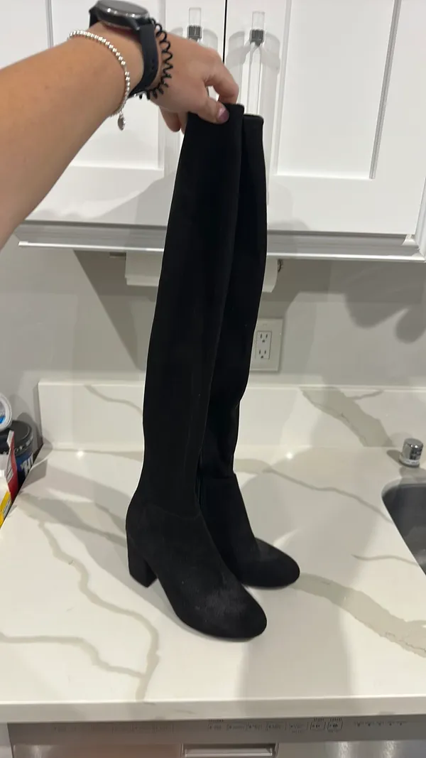 A New Day Black Suede Thigh-High Boots - Image 3