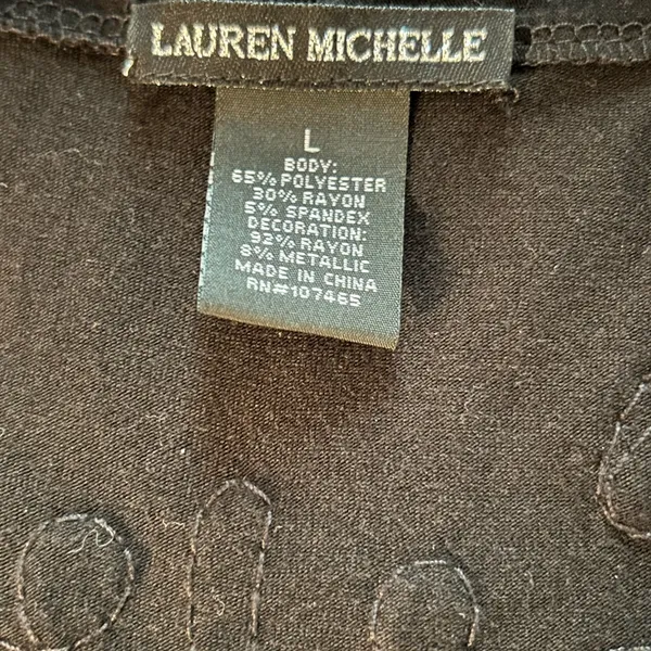 Lauren Michelle Black Top Cardigan with white embroidered Details.Sz L - Image 3