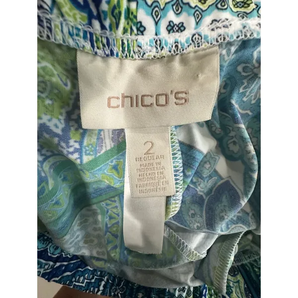 Chicos Blue Green Paisley Wide Leg Pull On Pants Size 2 XL Stretch Jersey Knit - Image 5
