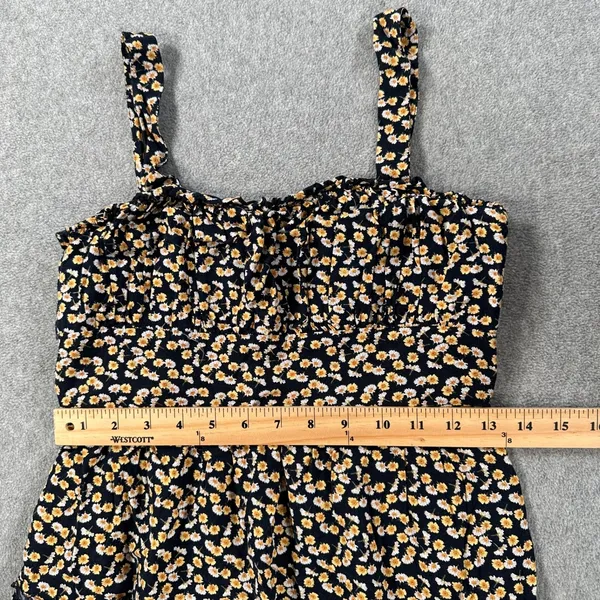 Row A Floral Mini Dress Size Small Navy Blue/Yellow Ruffle Tiered Sundress - Image 3