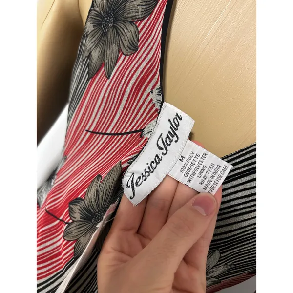 Y2K Jessica Taylor Red Black Floral Sequin Ruffle Midi Dress 286 NWT Medium - Image 8