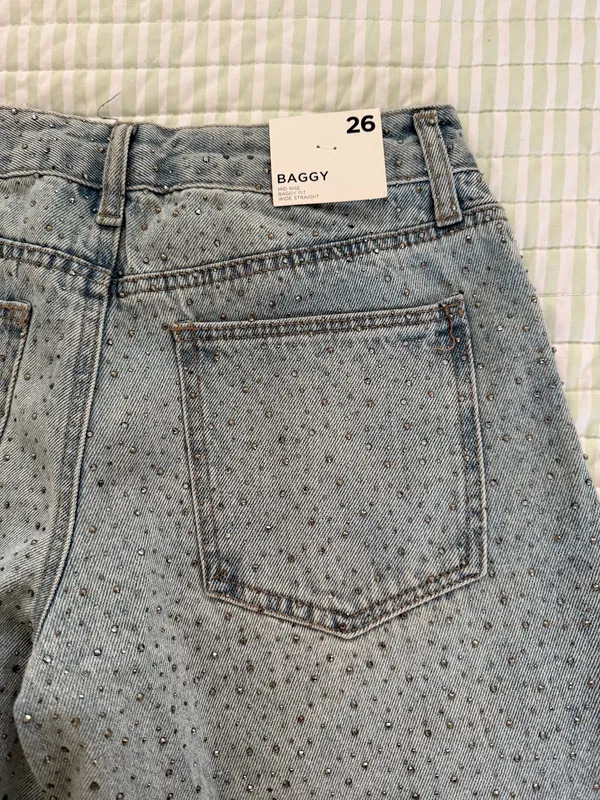 Rhinestone Jeans Forever 21 Straight-Leg Blue denim - Image 3