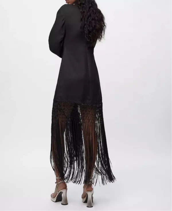 Zara dress midi black linen fringed fringes boho - Image 6