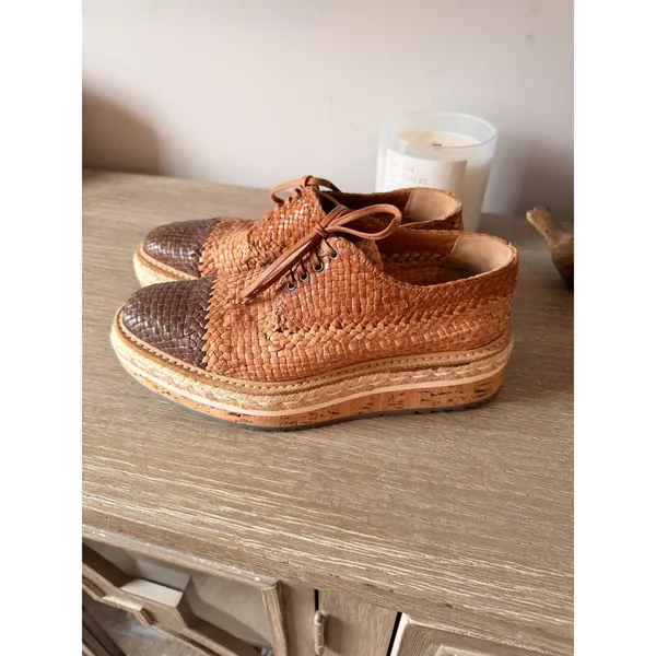 Prada Madras Tricolor Woven Leather‎ Platform Espadrille Oxfords Womens 38.5 - Image 4