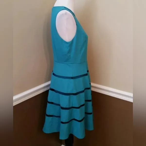 A-Line ModCloth Dress Teal Black Mesh Stripes with Cutouts by Ya Los Angeles - Image 4