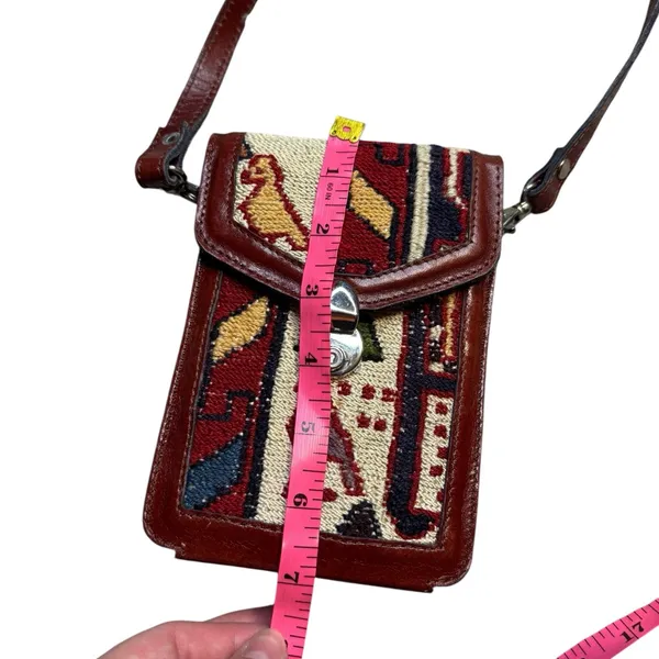👜 Vintage Kilim Turkish Leather Crossbody Bag Rug Tapestry Organizer Purse 👜‎ - Image 5