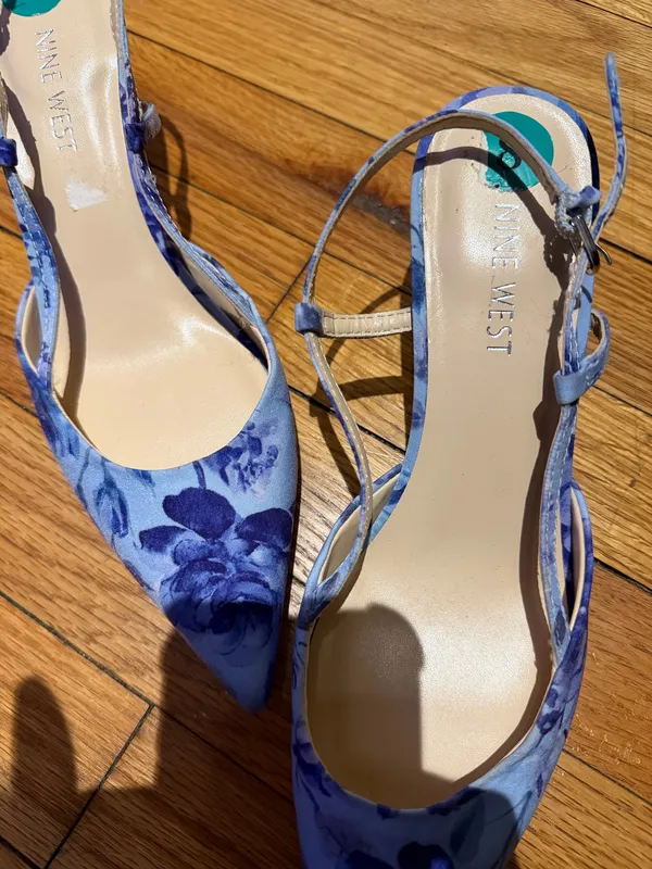 NWOT Nine West Rindy Slingback Floral Blue Pointy Heels sandals breathable sz 8 kitten - Image 7
