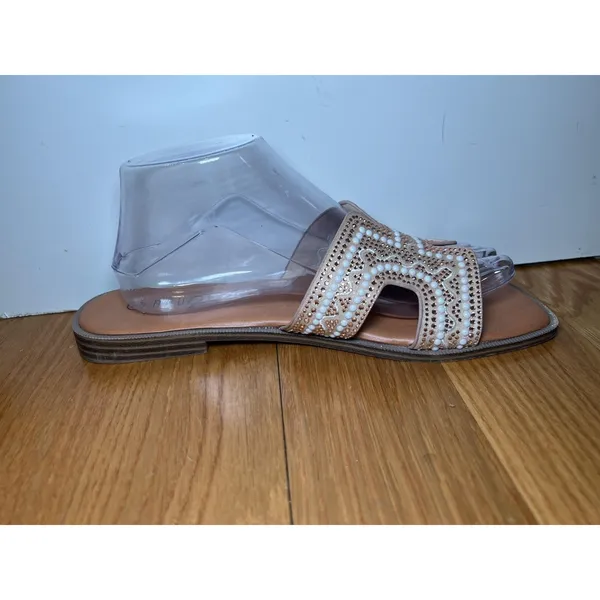 Rouge Helium Sandals Womens Size 9 Beige Beaded Studded Slide Slip On Shoes - Image 5