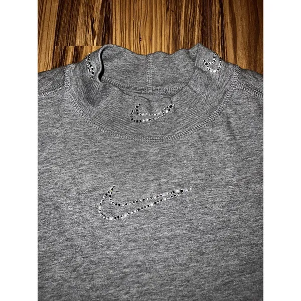 NIKE‎ WOMEN RHINESTONE MOCK Y2K CROP TOP Sz M Medium Long Sleeve Shirt - Image 2