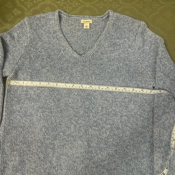 L.L. Bean womens V-Neck crochet Blue Sweater 100% cotton size small - Image 6