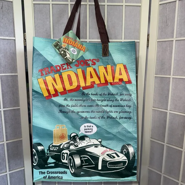 Trader Joe's Tote Indiana Hoosiers Reusable Shopping Bag Race Car Peonies New - Image 16