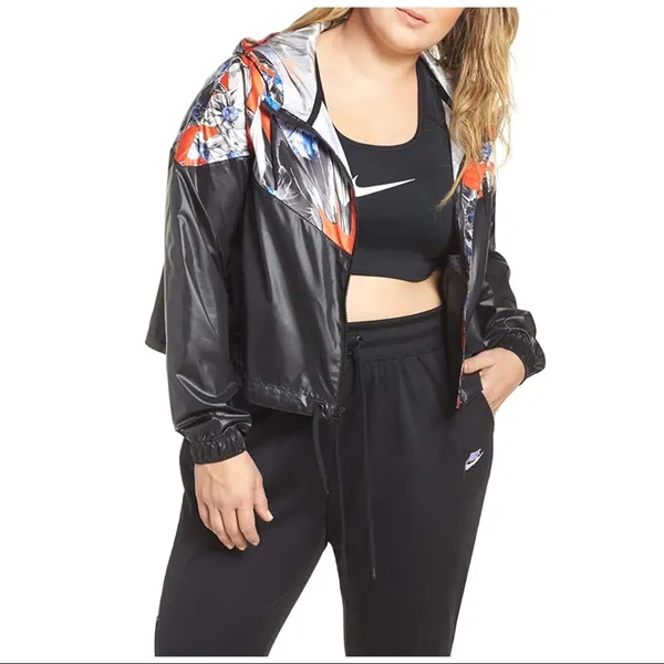 Nike Floral Sportswear Windrunner Black/Red Funnel Neck Jacket NWOT - Image 10