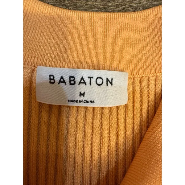 Aritzia Babaton Ribbed Long‎ Sleeve Collared Peach Button Down Sculpt Stretch - Image 5