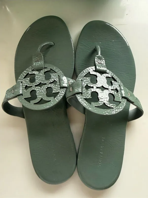 Tory Burch Soft Patent Leather Miller Sandals, Arctic Blue, Sz. 8.5 LIKE-NEW! - Image 10
