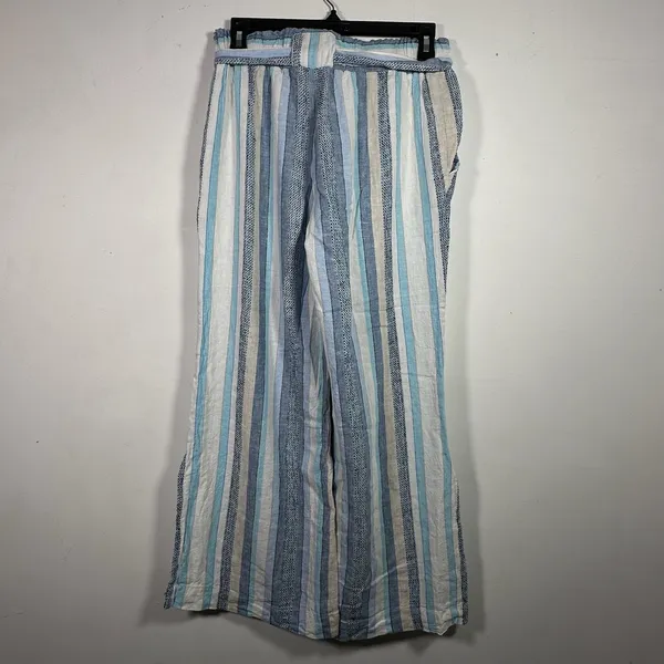 Indigo‎ Rein Blue Striped Linen Blend Wide Leg Paperbag Waist Pants Womens Small - Image 2