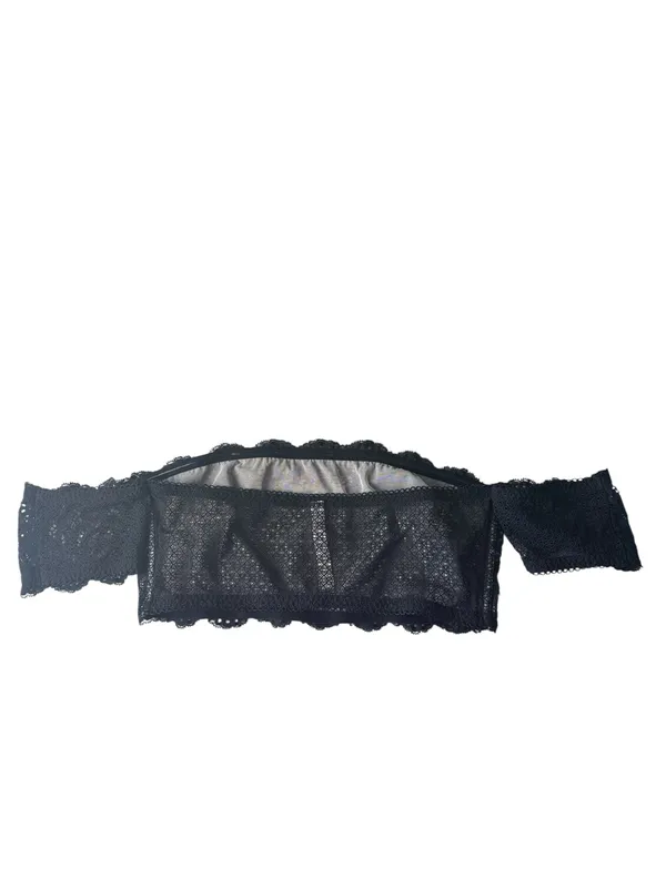 Victoria's Secret Black Floral Lace Bralette Off-Shoulder Cap Sleeve Wire-Free L - Image 2