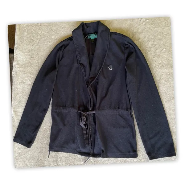 Lauren Ralph Lauren Women M Black Fleece Housewear Kimono Jacket Robe. - Image 3