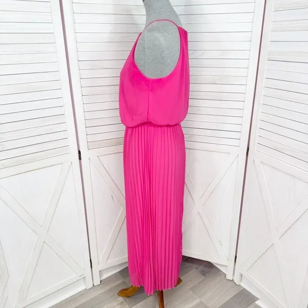 Sam Edelman‎ Pleated Skirt Fit Flare Sleeveless Midi Dress Sundress Pink Small - Image 3
