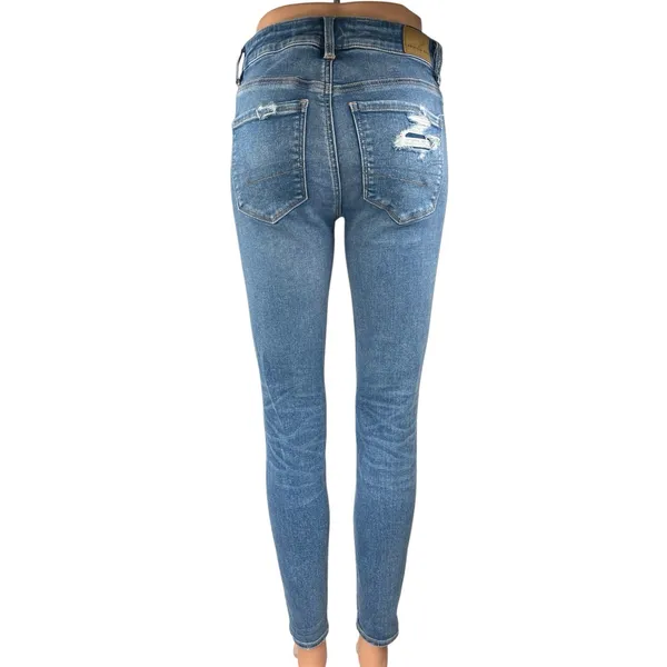 American Eagle Next Level Stretch Women's Blue Distressed Skinny Denim Jeans 4 - Image 3