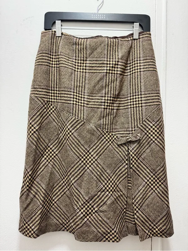 Vintage Harold's Brown and Black Plaid Wool A-Line Skirt with Bow Midi - Image 3