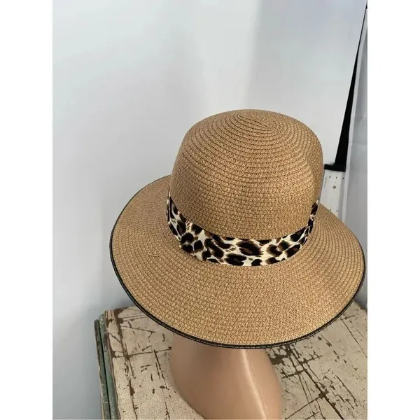 NWT Leopard trimmed Bowler hat Tan - Image 3