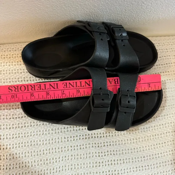 Women’s Black Adjustable Double Buckle Sandals Waterproof,Comfortable Flat Shoes - Image 12