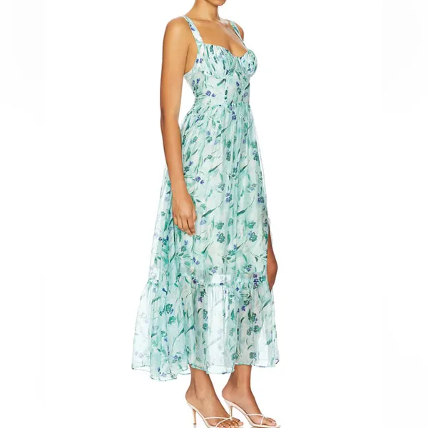 ASTR The Label Kelby Maxi Dress in Green Blue Floral - Small - Image 3