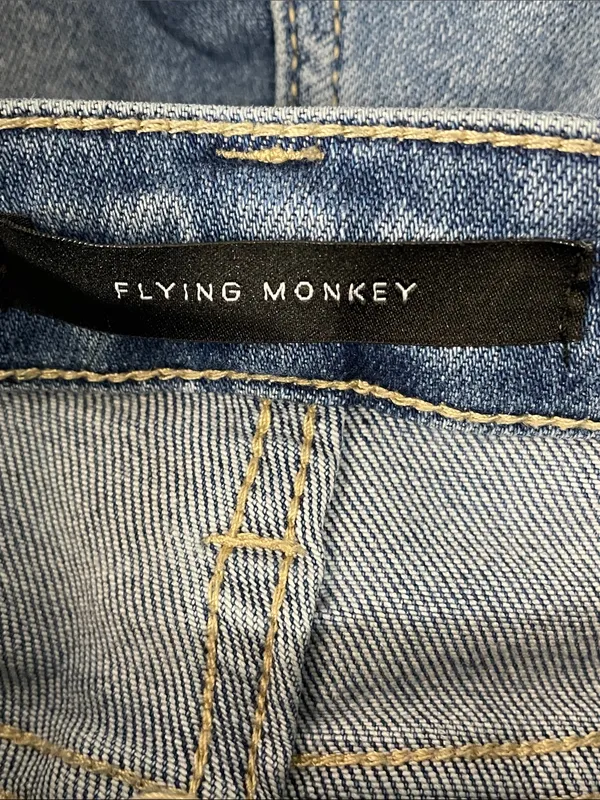 Vervet Flying Monkey Medium Blue Distressed Button-Fly High Rise Flare Jeans - Image 4