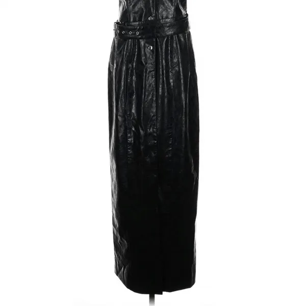LAMARQUE Black Faux Leather Button Front Belted Maxi Dress XS Goth - Image 3