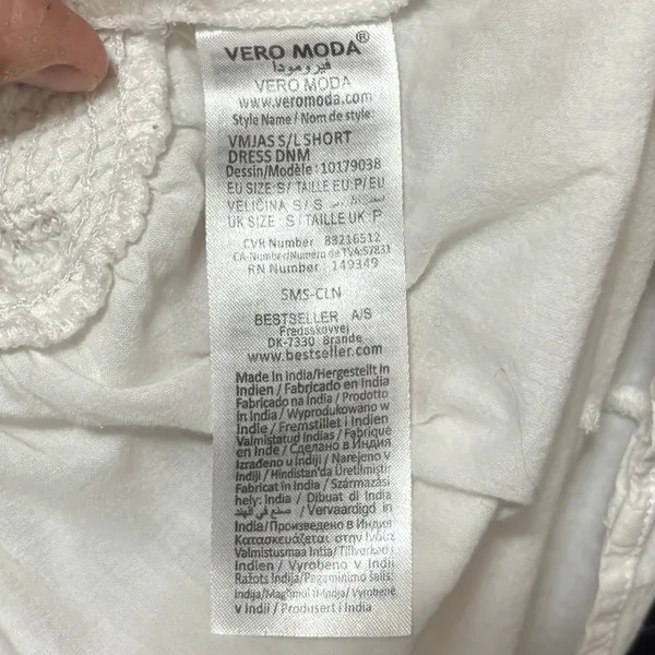 Vero Moda Mini‎ Dress White Embroidered Boho Smocked Vacation Festival Beach S - Image 5