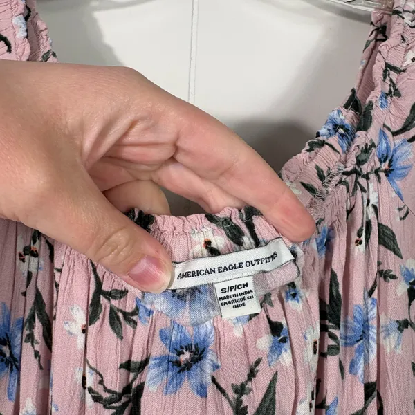 American Eagle Pink Floral Peasant Prairie Tiered Puff Sleeve Milkmaid Dress S - Image 7