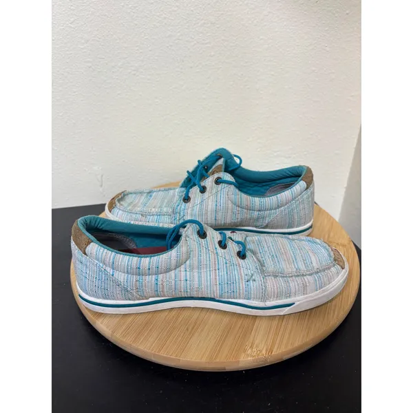 Hooey by‎ Twisted X Women's Lopers Shoes 8M Kicks Blue White Striped Textile Moc - Image 11