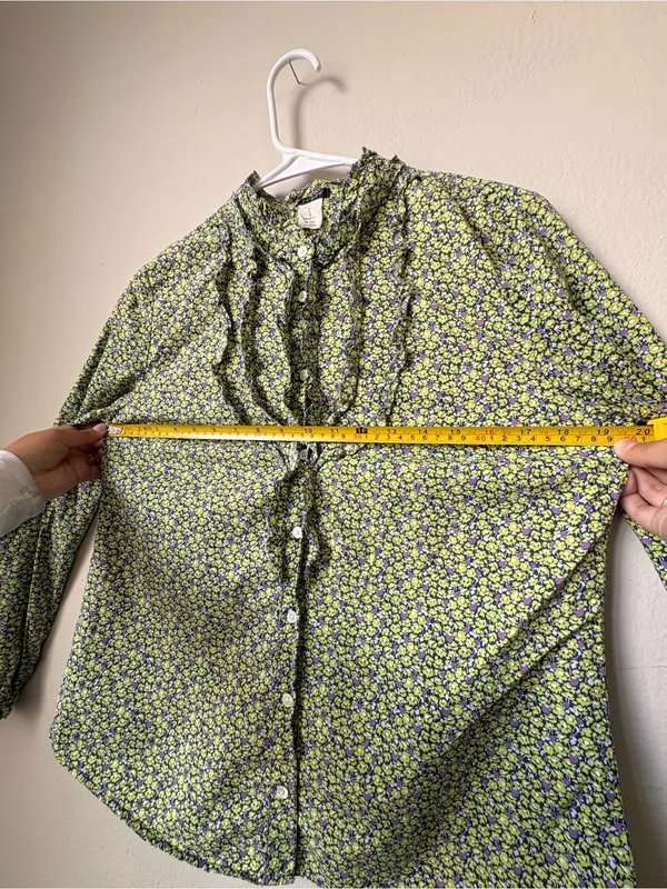 J.Crew Floral Ruffle Blouse 100% Cotton Button Front Cottagecore Preppy - Image 8