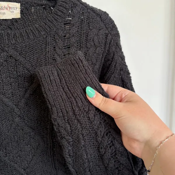 Denim & Supply Ralph Lauren Black Cableknit Boxy Crewneck Sweater Small - Image 4