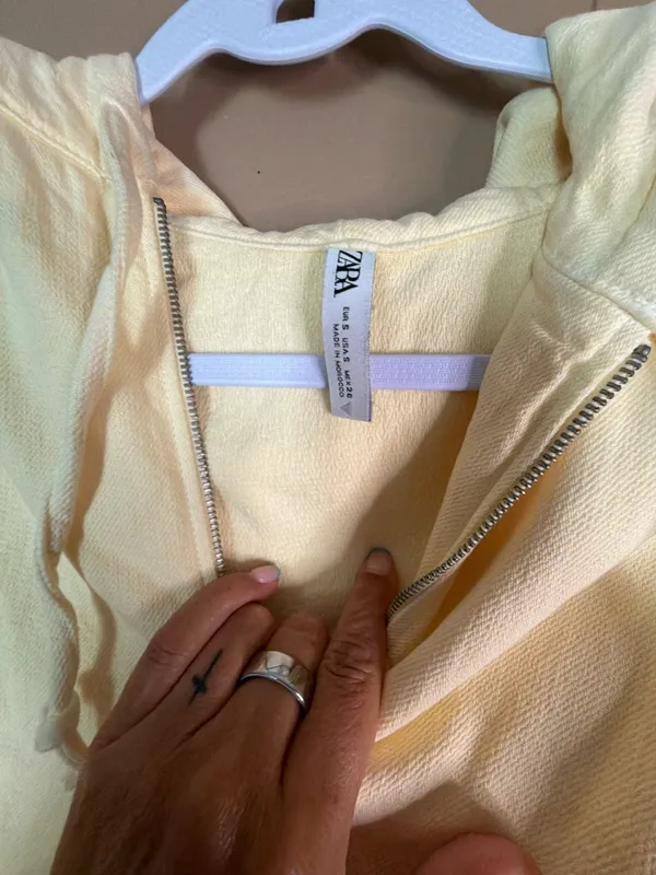 Zara Yellow Asymmetric Hem Cropped Hoodie - Image 2