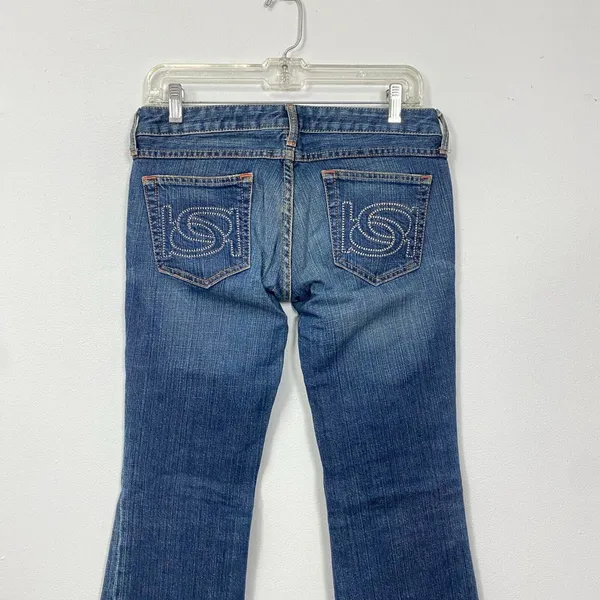 Bebe‎ EWomens Dark Wash Blue Denim Bootcut Low Rise Pants size 28 FLAWED - Image 4