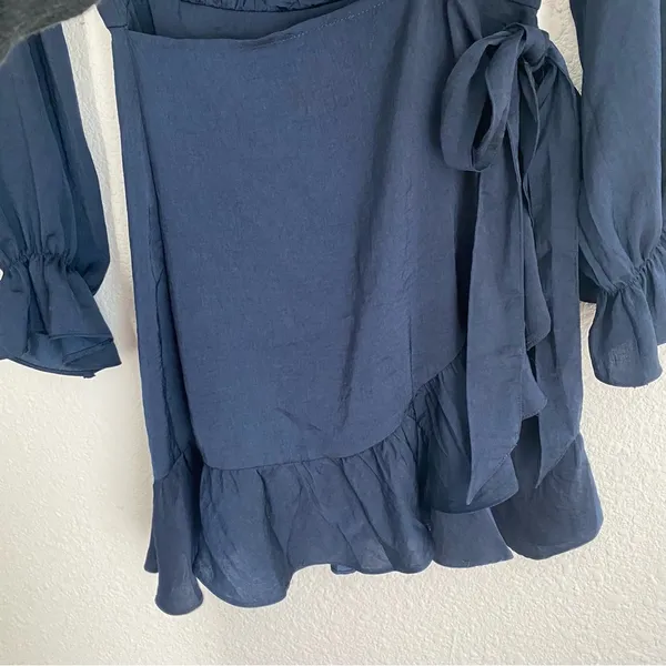 NWT navy blue long sleeve faux wrap dress size S - Image 3
