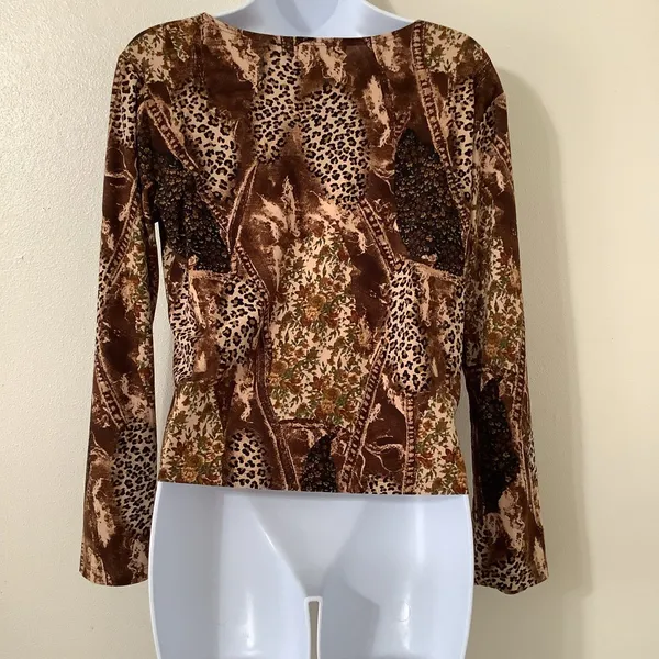Vintage Y2K 2000s Animal Print Patchwork Artsy Festival‎ Fairy Boho Blouse M - Image 4