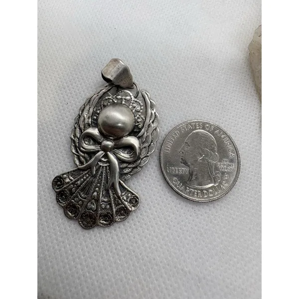 Vintage Sterling‎ Silver Angel Cherub Bow Pendant 925 SA Thailand Figural 7g - Image 5