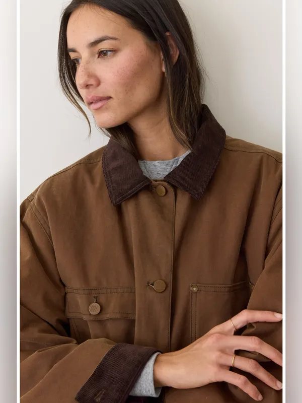 Marine Layer Riley Cotton Barn Jacket in Brown S - Image 3