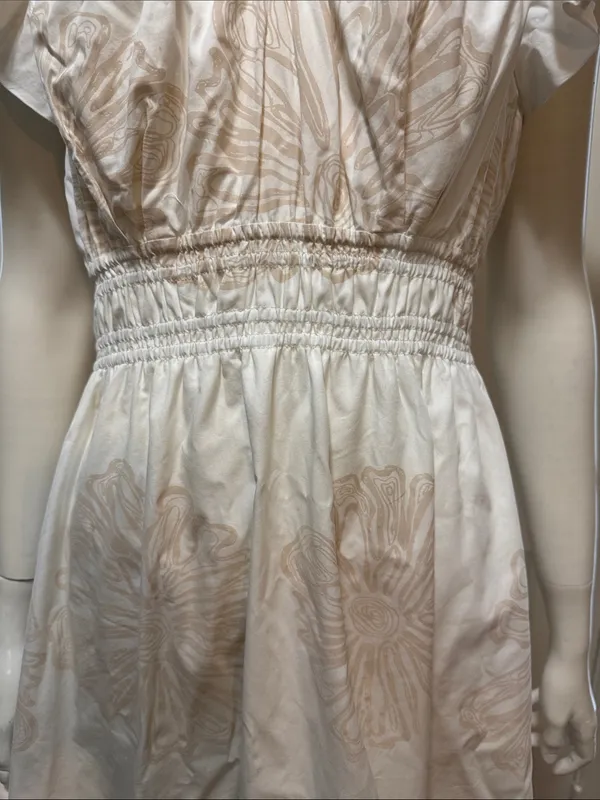 Marie Oliver Emilia White & Beige Floral Fit-and-Flare Dress Size Medium - Image 6