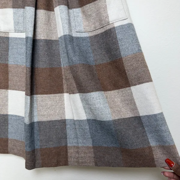 VTG 60s Women Wool Plaid Midi Skirt XS Brown Gray‎ Academia School Preppy - Image 4