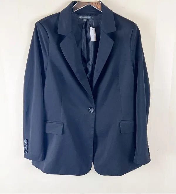 Adrianna Papell Twill One Button Blazer in Black Size Large - Image 4