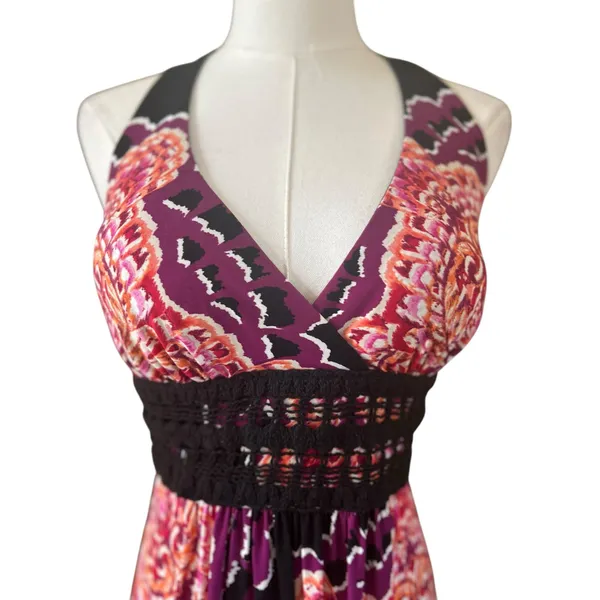 BISOU BISOU Baby Doll Boho Artsy Y2K Maxi Dress Crochet Halter 8 Michele Bonbot - Image 3